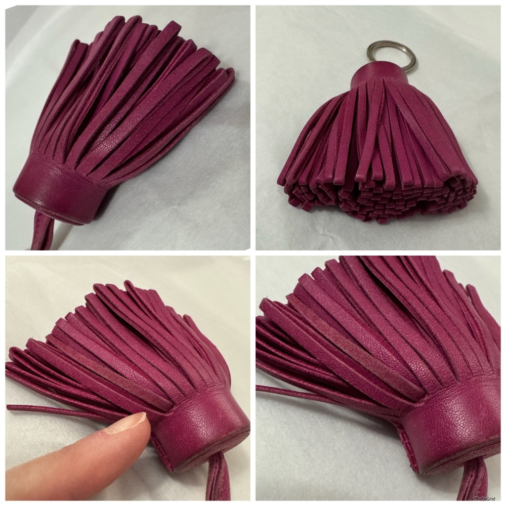 Hermès AUTHENTIC Carmen Leather Magenta Fuchsia Pink Fringe Key Ring Bag Charm - Picture 10 of 16